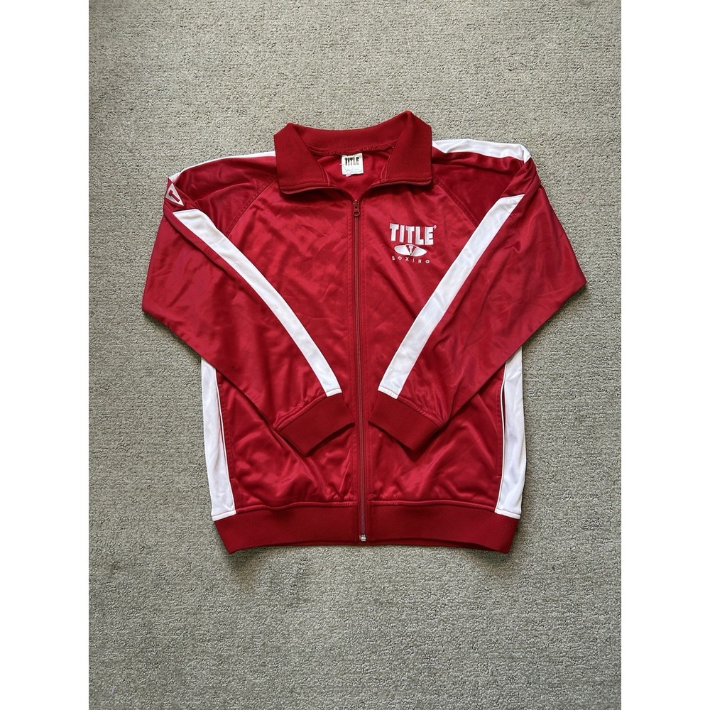 TITLE Boxing Men's Size L Red Heavy Track Jacket Rare Y2K Shimmer Sportswear